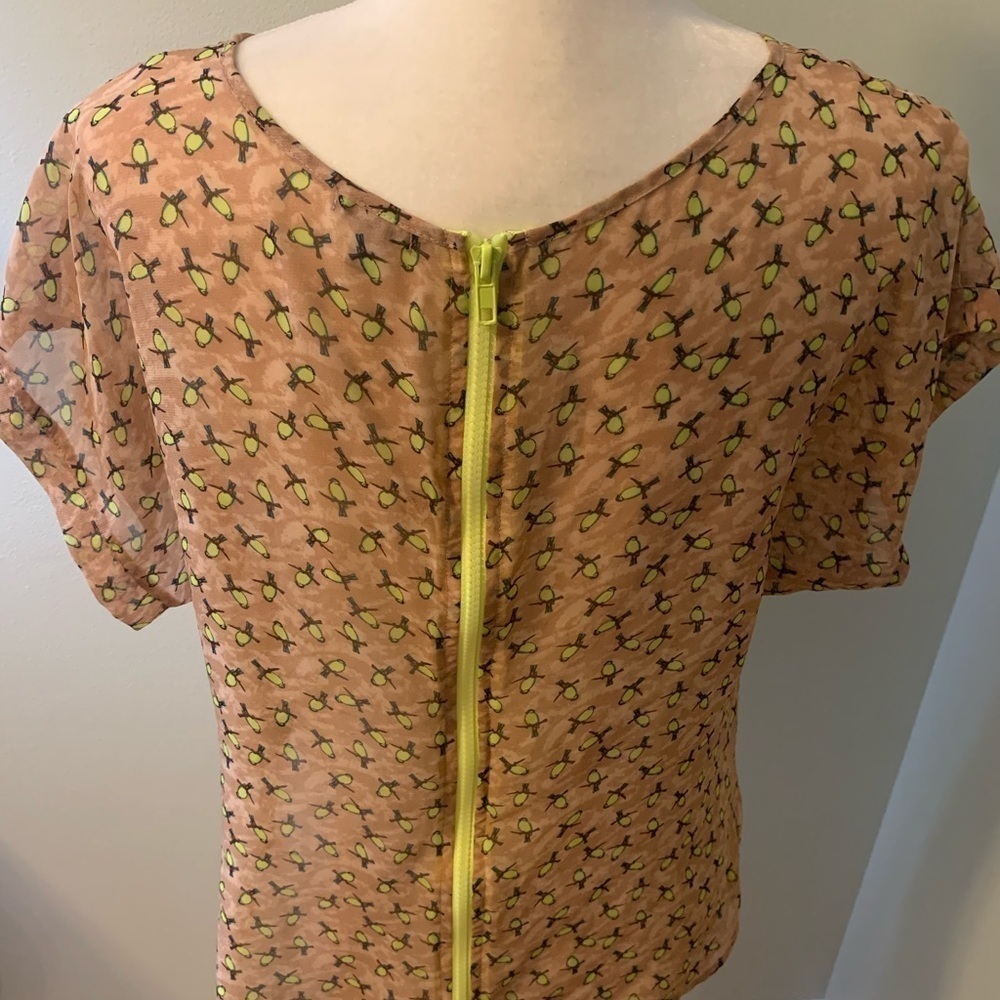 Charlotte Russe beige tunic with bird motif, size L